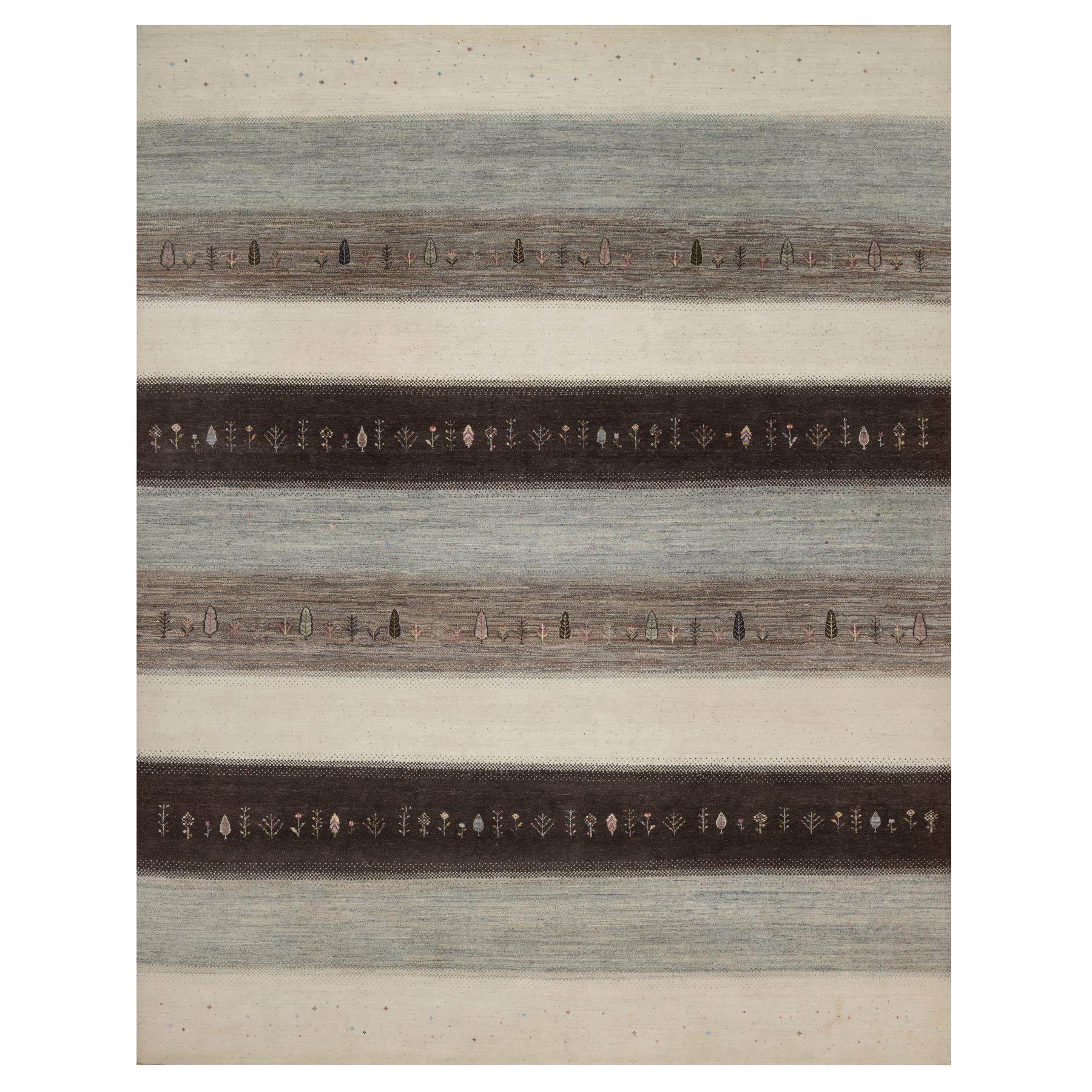 Parchment White, Modern, Lori Buft Gabbeh with Small Tree Design, Thick and Plush, Pure Wool, Hand Knotted, Oriental Rug
